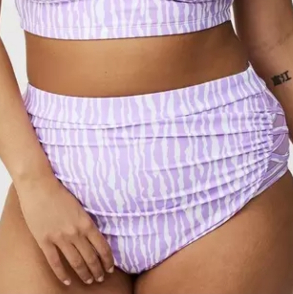 New Torrid High Rise Ruched Swim Bottom Riptide Stripe Wisteria, 2X